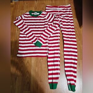 Hanna Andersson Red and White Striped Pajama Set with Green Accents